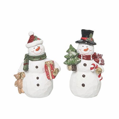 Transpac Resin Snowman Figurines Set of 2 for Home Decorations Christmas Decorative Objects Tabletop or Mantel Indoor Use  Spot or Wipe Clean Gift