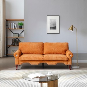 Modern Linen Chesterfield Sofa - 3-Seater with Tufted Backrest, Crystal Buttons , Copper Nailhead Trim, Solid Wood Legs - 1 of 4