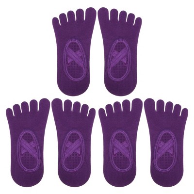 Unique Bargains Non-slip Yoga Socks Five Toe Socks Pilates Barre For Women  With Grips Dark Purple 3 Pair : Target