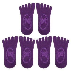 Unique Bargains Non-Slip Yoga Socks Five Toe Socks Pilates Barre for Women with Grips - 1 of 4