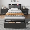 Twin Size Bed Frame with Storage Headboard, Black Twin Platform Bed with Large Drawer and Charging Station, Industrial No Box Spring Needed Bedframe - 2 of 4