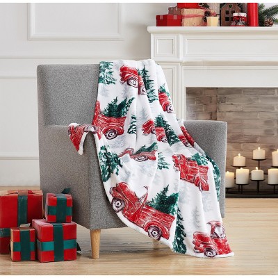 Kate Aurora Snowy Christmas Trees Red Pick Up Trucks Holiday Accent Throw Blanket 50