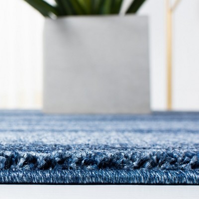 Abstract Blue Shag Rectangular Rug, Hand-Knotted Synthetic Easy Care