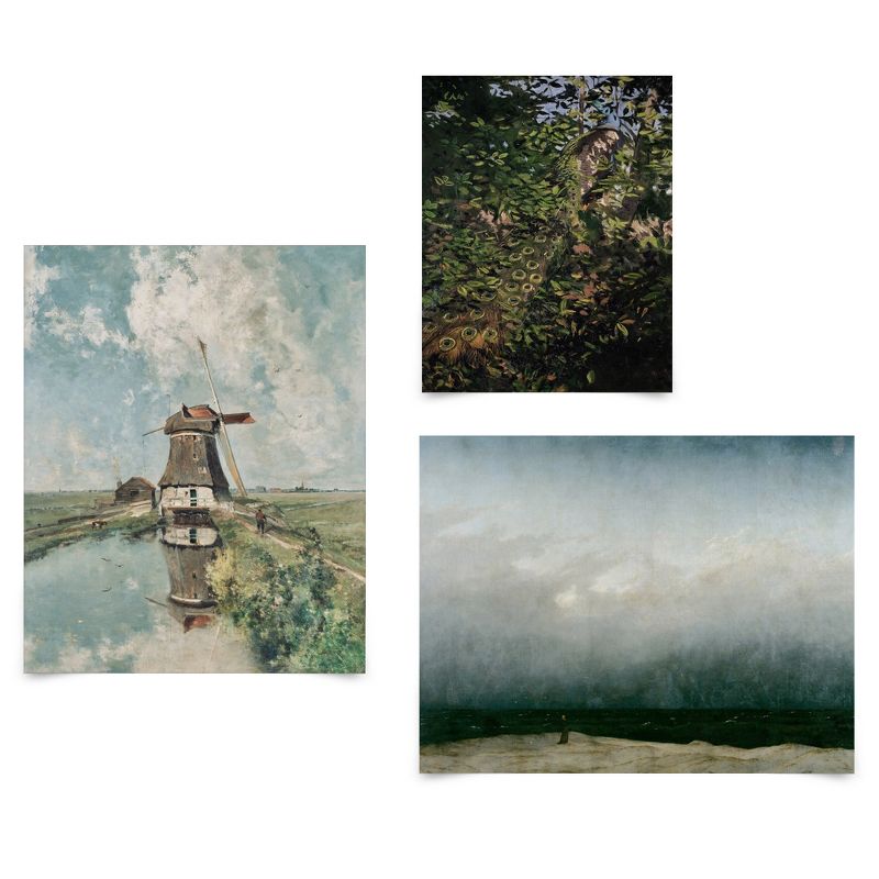 Americanflat 3 Piece Vintage Gallery Wall Art Set - Woman In A Storm, Windmill On The Water, Camouflaged Peacock by Maple + Oak, 1 of 6