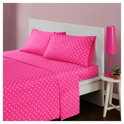 Twin Polka Dot Printed Cotton Sheet Set Dark Pink : Target