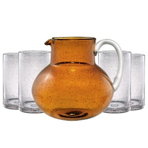 Artland Iris 90oz Hand Blown Pitcher & Set of 4 17oz Highball Glasses, Unique Bubble Design, Lead-Free Glass for Serving Beverages - 1 of 4