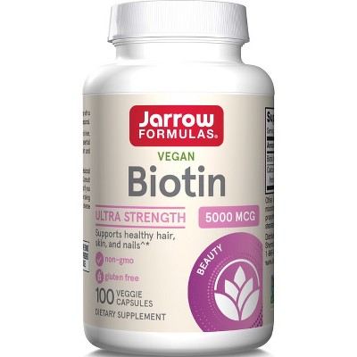 Jarrow Formulas, Inc. Vegan Biotin Ultra Strength 5,000 mcg 100 Veg Caps.