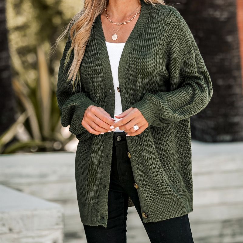 Women's Forest Green V-Neck Buttoned Cardigan - Cupshe, 4 of 8