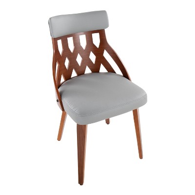 Set of 2 Walnut Wood and Light Gray Faux Leather Side Chairs