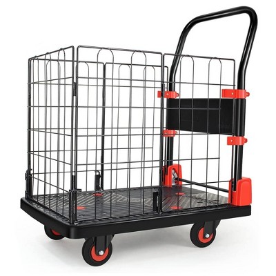 Skran Foldable Platform Push Hand Truck Cart,  Heavy Duty Furniture Rolling Basket Cage Cart, 330 lbs. Weight Capacity