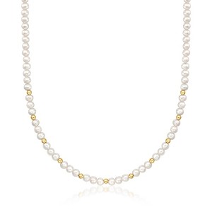 Pure Collection by Ross-Simons 4-5mm Cultured Pearl and 3mm 14kt Yellow Gold Bead Necklace Size 16 - 1 of 3