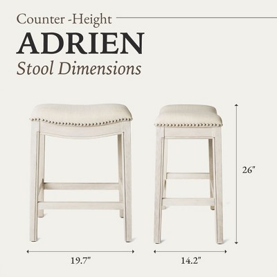 Adrien White Oak Backless Saddle Counter Stool with Upholstered Seat