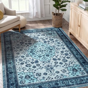 Washable Area Rug Vintage Foldable Thin Rug,Soft Low-Pile Non-Slip Stain Resistant Floor Indoor Outdoor Carpet - 1 of 4