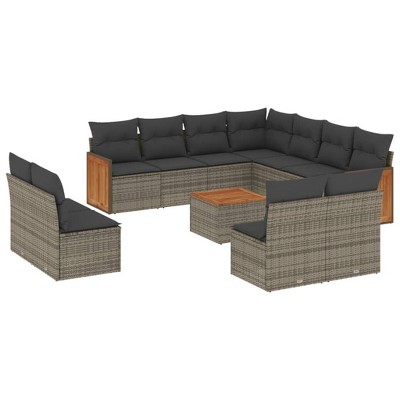 vidaXL 12 Piece Patio Sofa Set with Cushions - Gray With Table