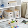 Aoibox Small Plastic Storage Bins with Bamboo Lids Stackable 5.2qt Organizing Containers with Labels Cream White 6 Pack - 4 of 4