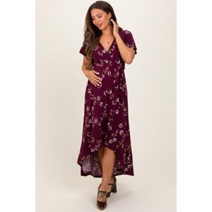 Pinkblush Burgundy Floral Short Sleeve Wrap Hi-Low Maternity Maxi Dress - 1 of 4