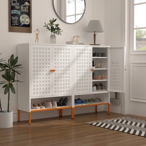 SKRAN Double Door Shoe Cabinet,3 Adjustable Compartments for Storage,Suspended Shoe Changing Compartment,Bottom 15cm Moisture-proof High Foot - 1 of 4