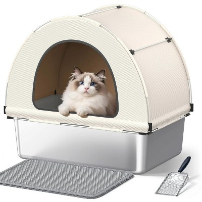 LunaLulinlk Extra-large stainless steel litter box, tent cover, and retractable scoop
