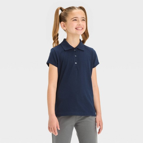 Girls Short Sleeve Jersey Uniform Polo Shirt Cat Jack Navy Blue M Target