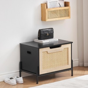 Rattan Storage Bench with Flip Top Lid Dual Safety Hinges, Reinforced Design for Entryway, Living Room - 1 of 4