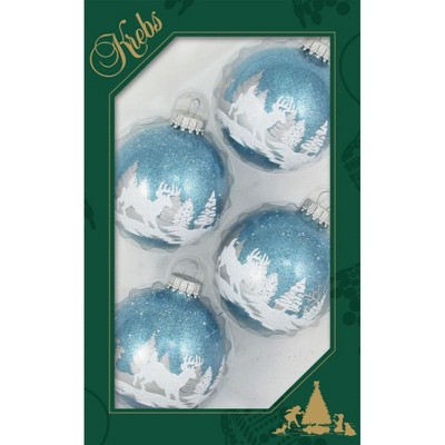 Christmas by Krebs 4ct White and Blue Winter Deer Scene Christmas Ball Ornaments 3" (67mm) (Pack of 2)