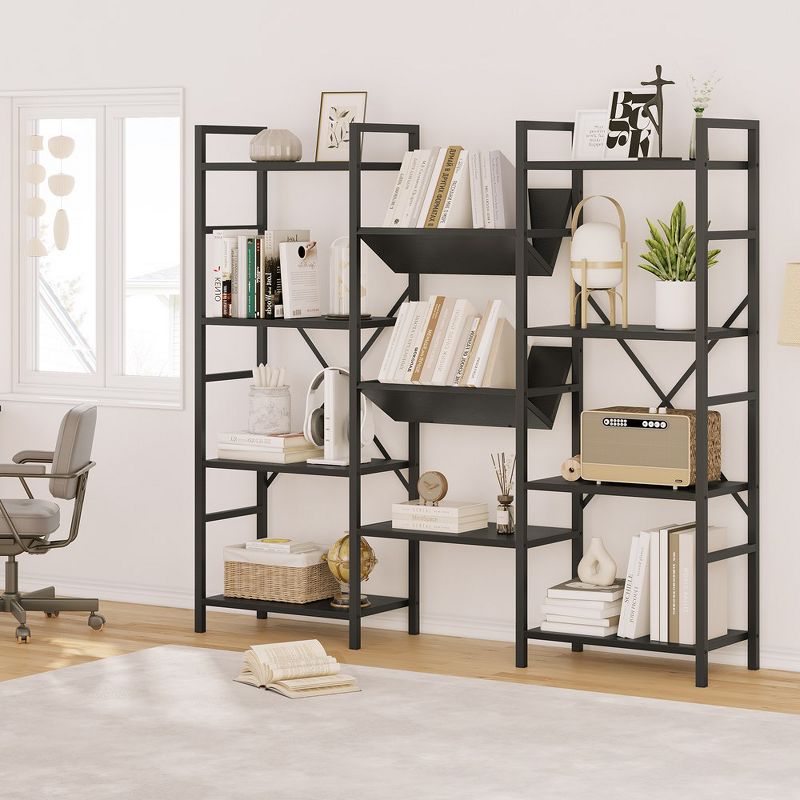 Whizmax Bookcases and Bookshelves Triple Wide 4 Tiers Industrial Bookshelf, Etagere Bookshelf Open Display Shelves for Living Room Bedroom Home Office, 3 of 9