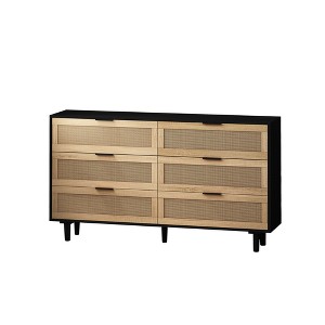 SEVOBAL Dressers 6 Drawer Rattan Storage Cabinet with Vintage Charm for Efficient Bedroom and Living Room Organization, Black, 15.75"*51.18"*29.72" - 1 of 4