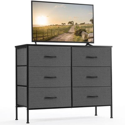 CAVINAS Dresser for Bedroom with 6 Drawers,Dressers & Chests of Drawers with Metal Frame and Wooden Top for TV