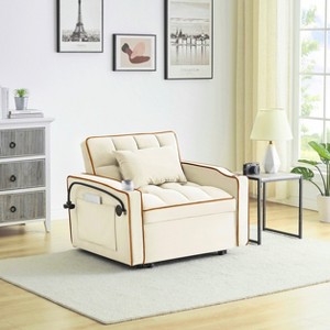 MAYEERTY Elegant Creamy White Sofa Bed - 3-in-1 Foldable, USB Port & Phone Holder - 1 of 4