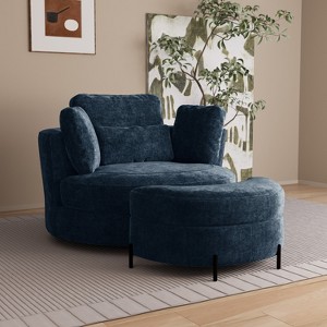 Mlmh & Kngwa 50.2"W Oversized Modern Upholstered Swivel Chair with Pillow and Storage Ottoman - 1 of 4