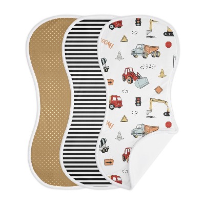 Image of Sweet Jojo Designs Boy Baby Burp Cloths Construction Truck Multicolor 3pc