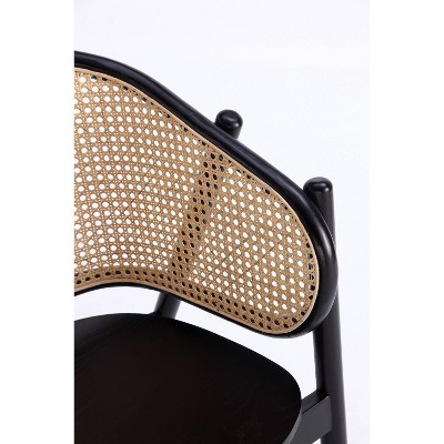 Elegant Ash Wood and Rattan Accent Chair in Black