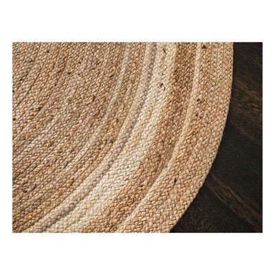 Sunrise Beige Tan Ivory Braided Wool Round Rug, 6' Diameter