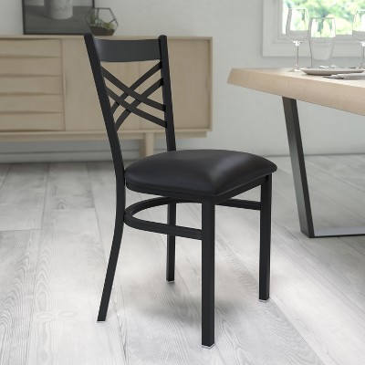 Black Metal Cross Back Side Chair with Vinyl Seat