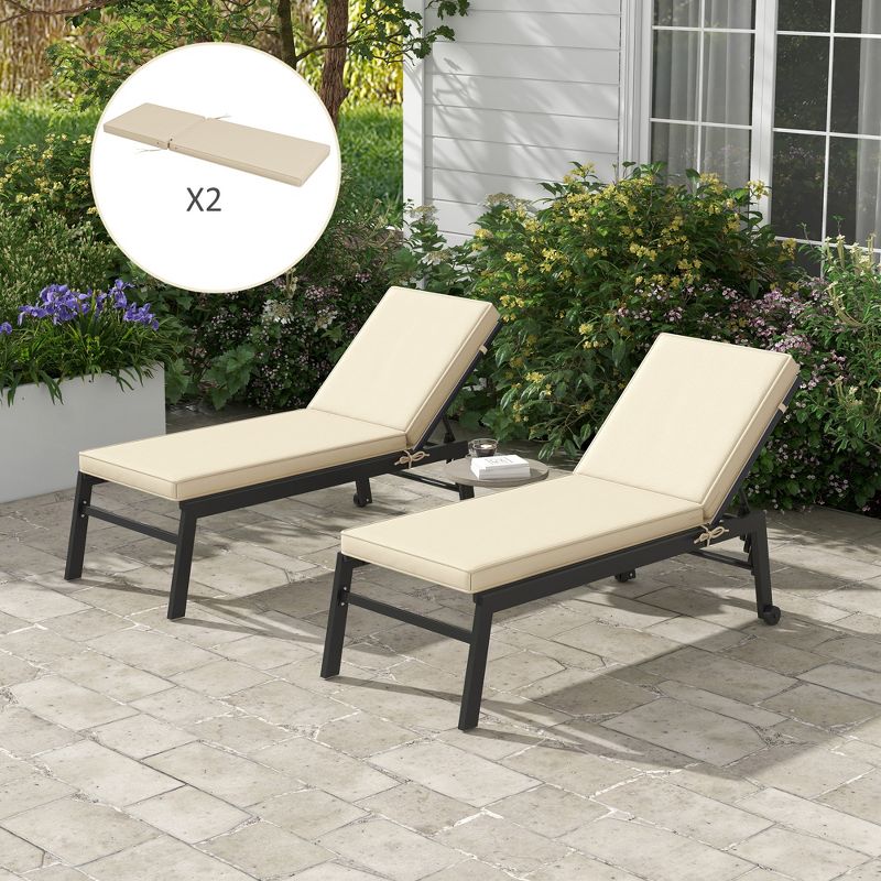 Outsunny 2 Patio Chaise Lounge Chair Cushions with Backrests, Replacement Patio Cushions with Ties for Outdoor Poolside Lounge Chair, 3 of 7