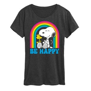 Women's - Peanuts - Be Happy Rainbow Short Sleeve Graphic T-Shirt - 1 of 4