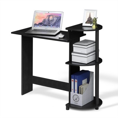 Compact Black Wood Computer Desk with Shelves