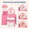 Kids Study Desk with Mirror & Chair - Pink Princess Vanity Desk, Storage Shelves & Drawers, 2-in-1 Dressing Table - 4 of 4