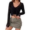 Coolmee Women's Cropped Cardigan Long Sleeve Floral Lace Mesh Sheer Tie Front Fashion Crop Tops - 4 of 4