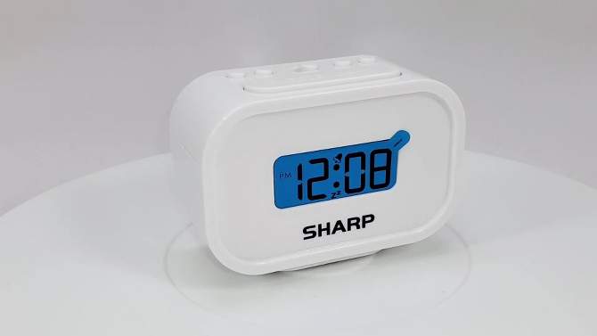 Compact Battery Operated Digital Alarm Clock White - Sharp, 2 of 5, play video