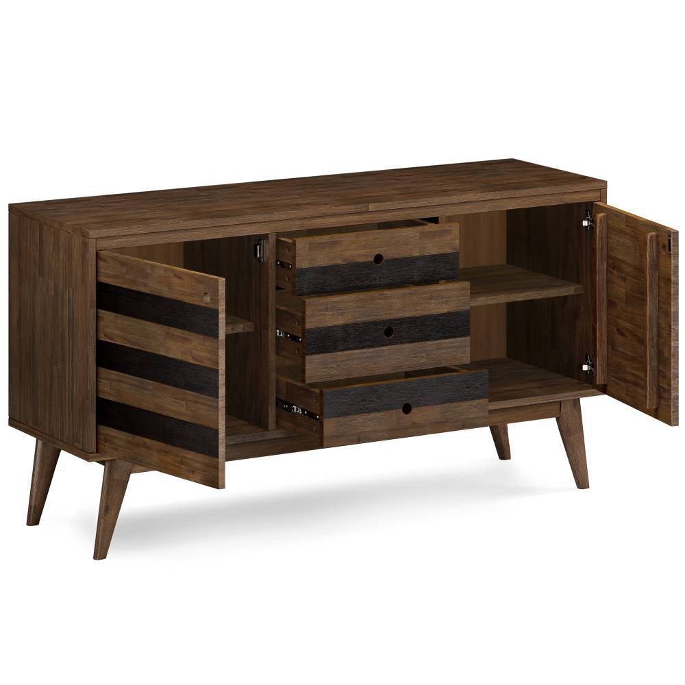 Wright Sideboard Buffet Rustic Natural Aged Brown - Wyndenhall: Mid-Century Modern, 70" Wide Console, Fixed Shelves