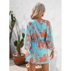 Summer Leaf Print Short Sleeve Flared Hem V-Neckline Comfortable Chic Button Down Midi Dress - 2 of 4