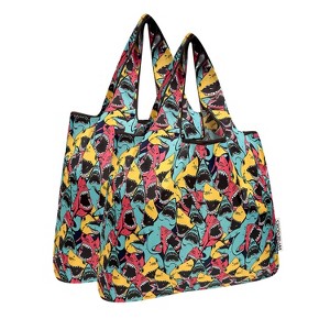 Wrapables Medium Foldable Tote Nylon Reusable Grocery Bags, Set of 2 - 1 of 4