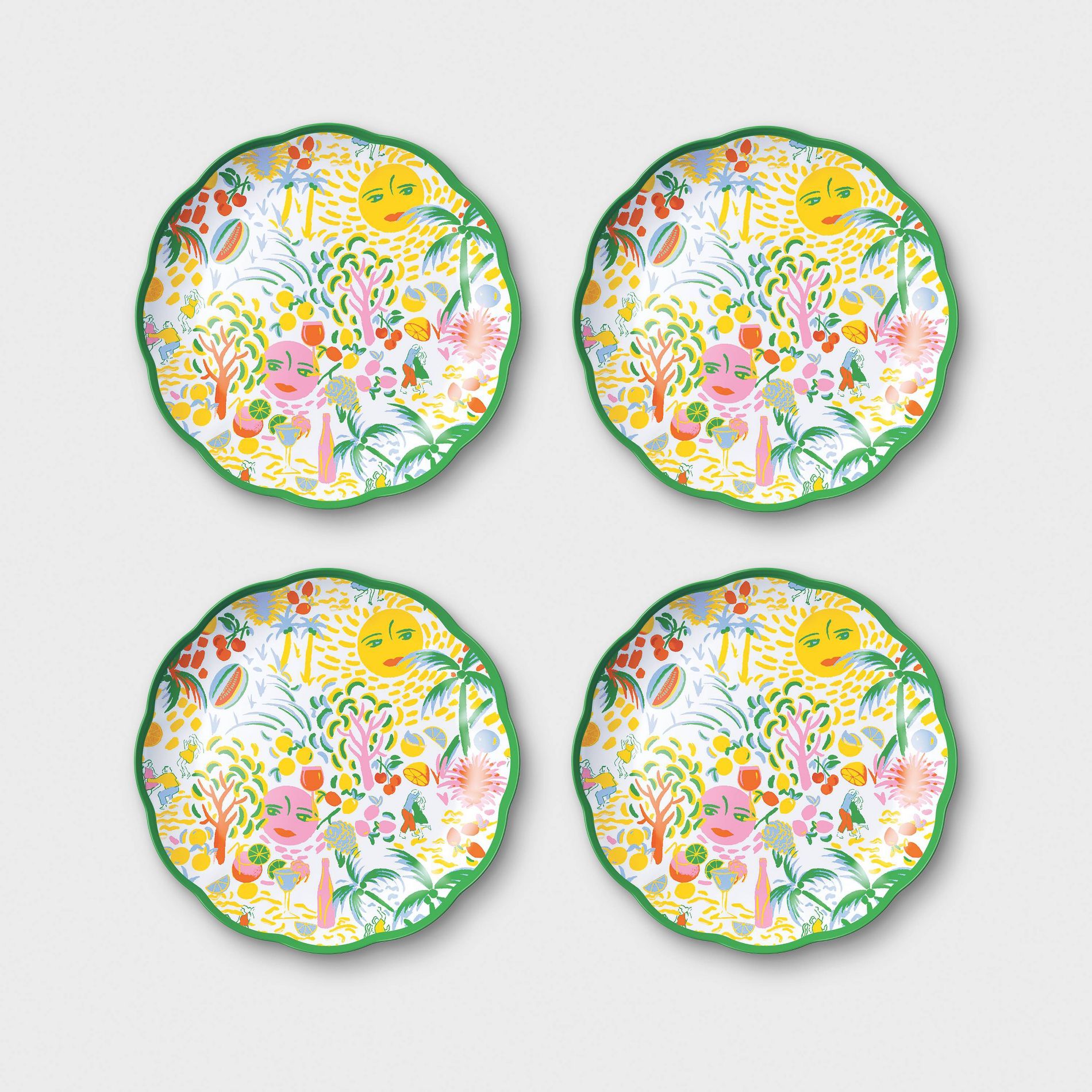 4pc Vacation Melamine Dinner Plates Yellow/Green - Roller Rabbit x Target