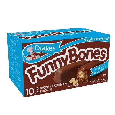 Drake's Funny Bones Frosted Peanut Butter Crème Filled Devils Food Cakes - 10ct/13.03oz