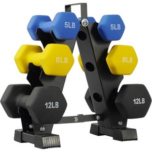 Neoprene Dumbbells with Rack, Color Coded Weight Set for Home Gym, Multiple Sizes for Men & Women - 1 of 4