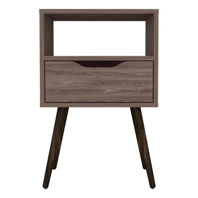GlasFlength Nightstands Modern Nightstand Bedroom Nightstand Bedside Table with Drawer Open Shelf for Living Room, Brown, 13.78"*15.75"*24.8"