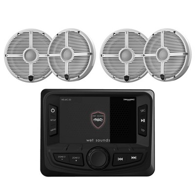 Wet Sounds WS-MC-20 Marine Radio with 2 Pairs Wet Sounds RECON 6 XW-W Recon Series 6.5" 60-Watt RMS Coaxial Speakers With White XW Grilles (Pair)