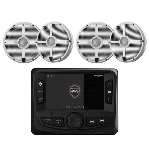 Wet Sounds WS-MC-20 Marine Radio with 2 Pairs Wet Sounds RECON 6 XW-W Recon Series 6.5" 60-Watt RMS Coaxial Speakers With White XW Grilles (Pair) - 1 of 4