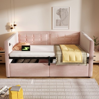 ALEXOUN Twin Size Daybed with Lift-Up Storage - Modern Velvet Upholstered Backrest Bed Frame for Living Room,Bedroom,Studio Apartments
